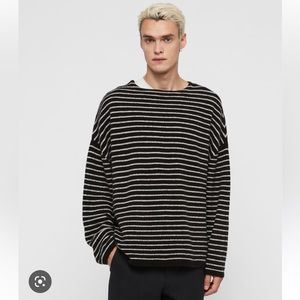 Allsaints larik crew black and white striped oversized sweater